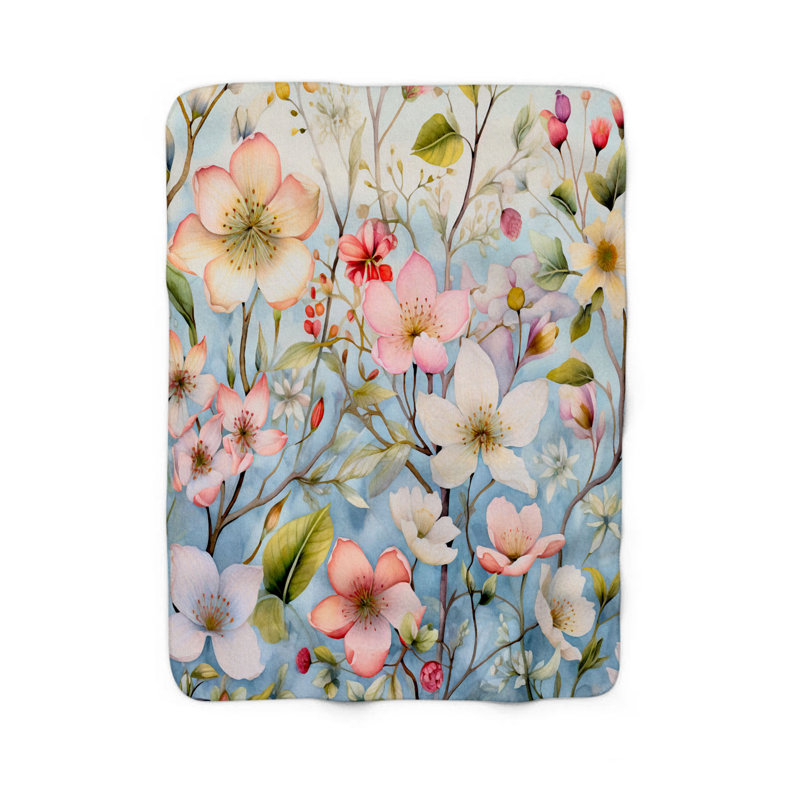 Floral Bloom Harmony - couverture en sherpa de qualité supérieure 1 pièce, Grand lit