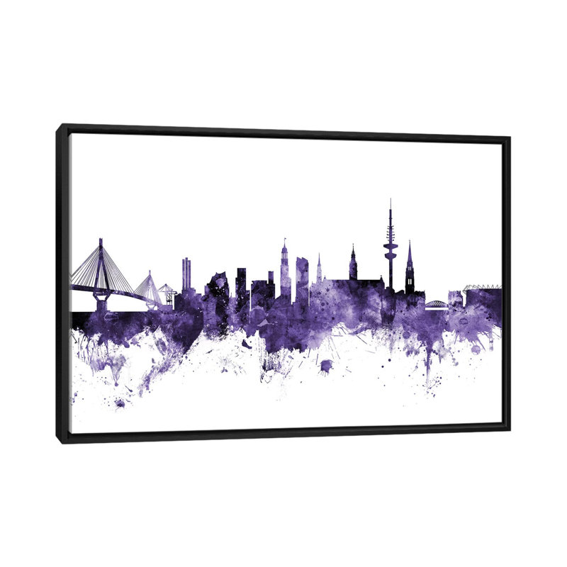 " Hamburg, Germany Skyline " by Michael Tompsett, 18" H x 26" W x 1.5" D, Black Framed Canvas, No Mat