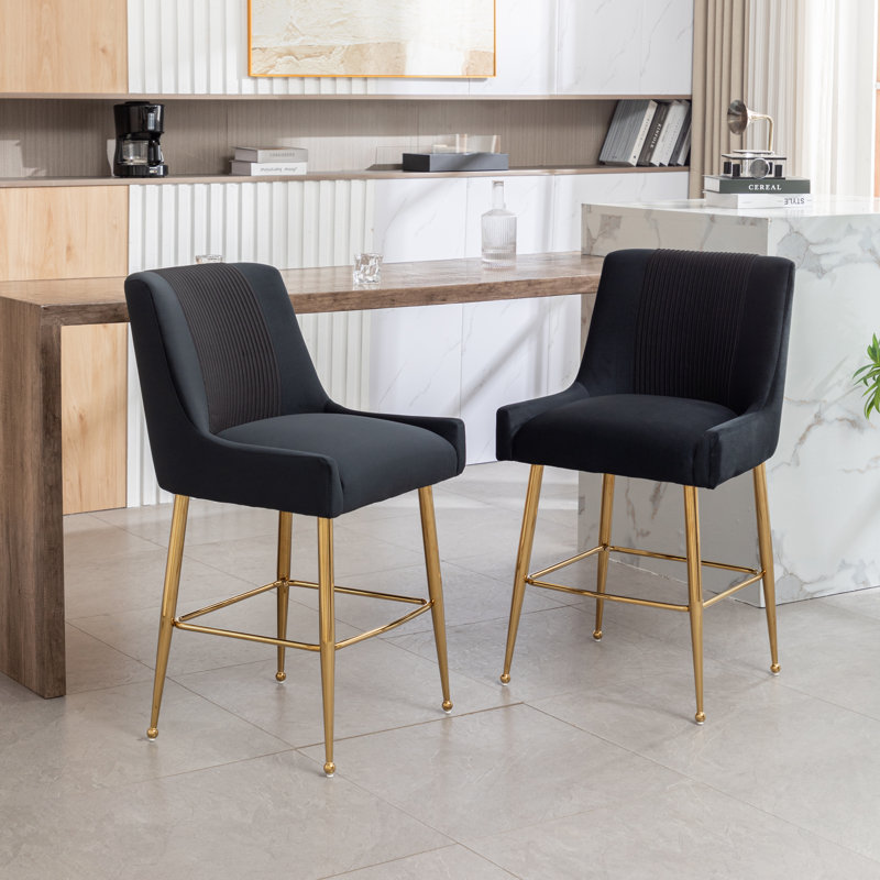 Elian Upholstered Velvet Bar Stool, Black