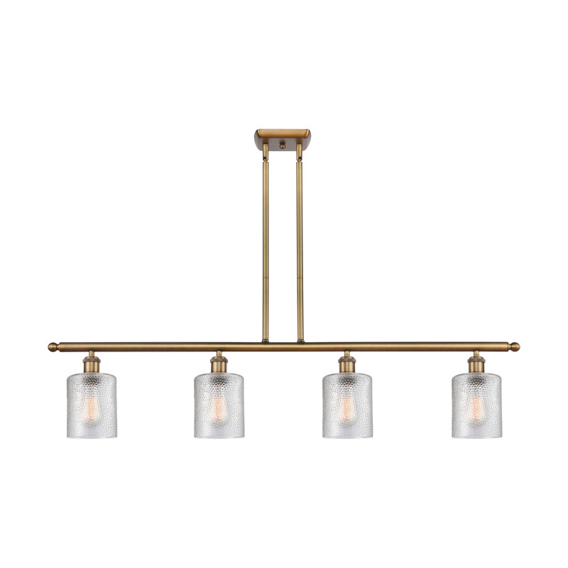 Luminaire suspendu linéaire à 4 lumières pour îlot de cuisine Leilani, Transparent, Ampoule DEL 6 watts Vinage, Laiton brossé