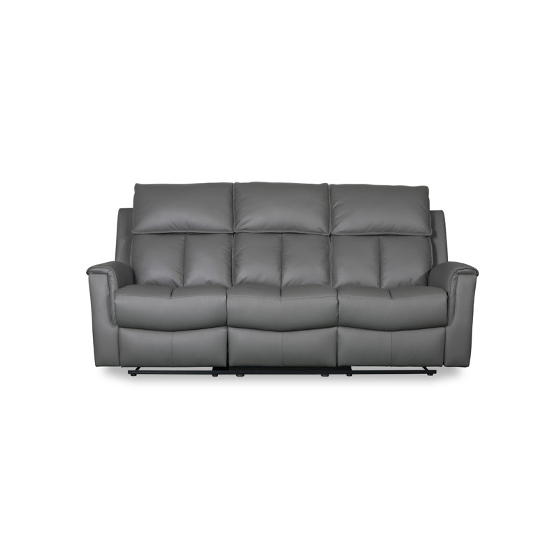 Bergamo Genuine Leather Reclining Sofa, Grey, 3