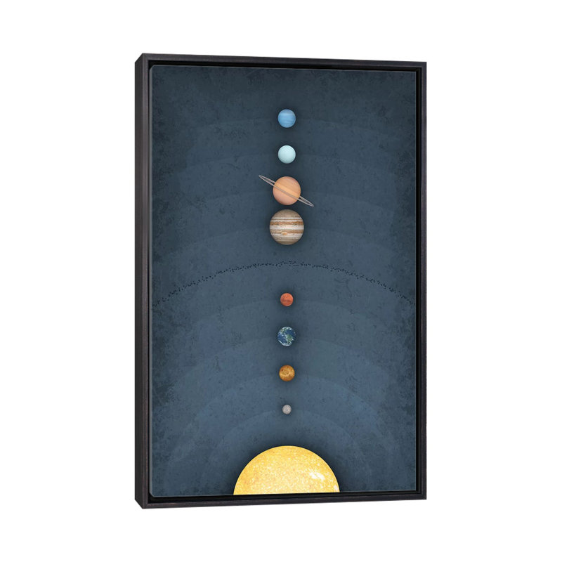 Système solaire II, art encadré, H 60 po x l 40po x P 1,5 po, Toile avec cadre noir patiné