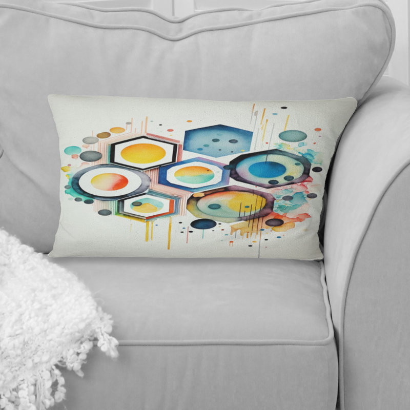 Hexagone et circulaire abstrait III - Coussin décoratif à imprimé géométrique abstrait