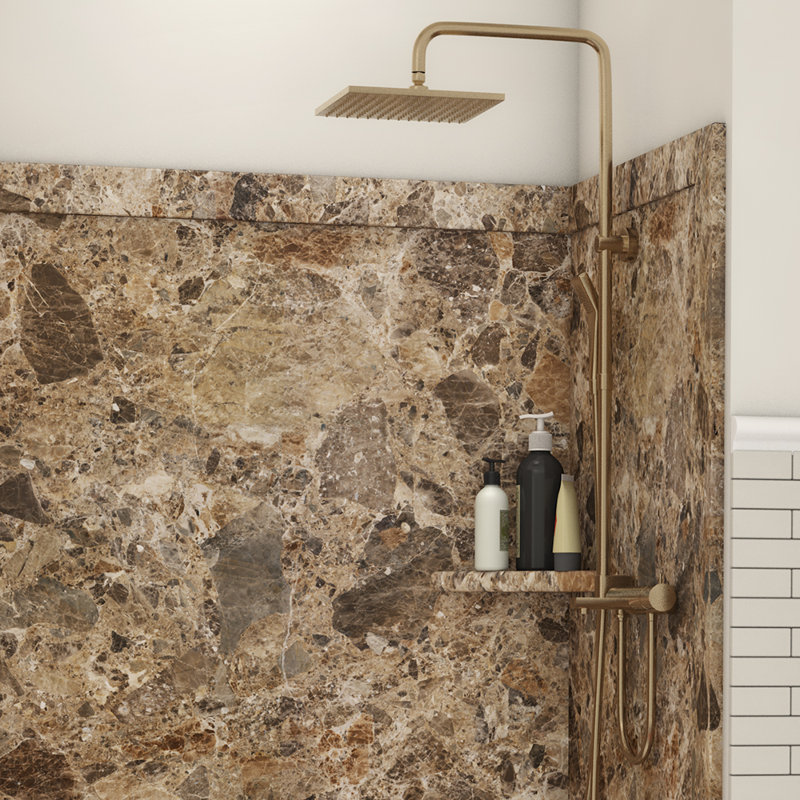 FlexStone Elegance 3-Panel 48"W x 36"D x 80"H Alcove Shower Surround in Breccia Paradiso, Breccia Paradiso