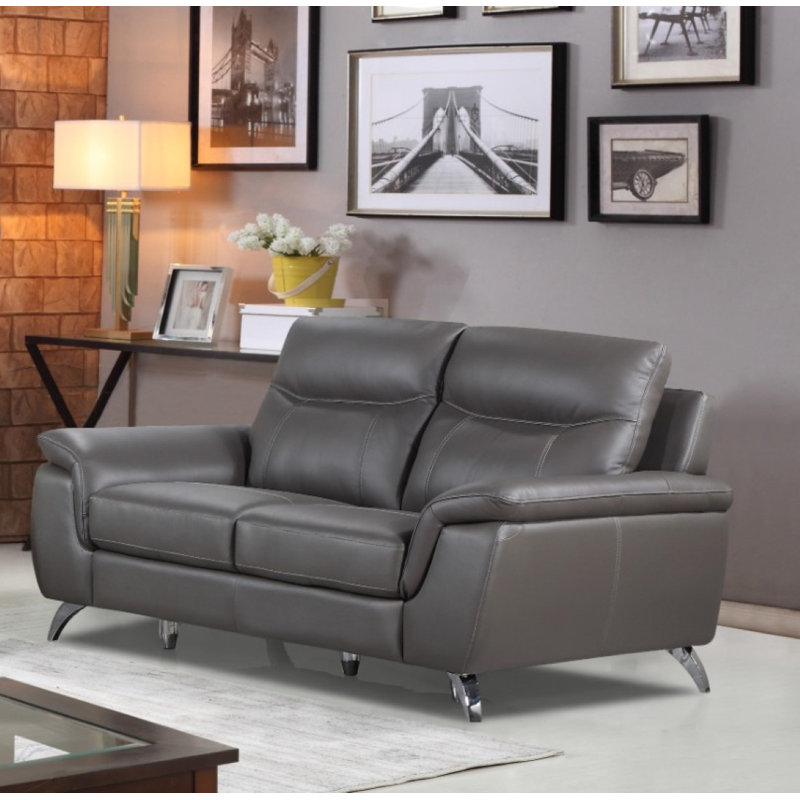  Chicago Genuine Leather Loveseat, Dark Grey 66", Gray Leather Match