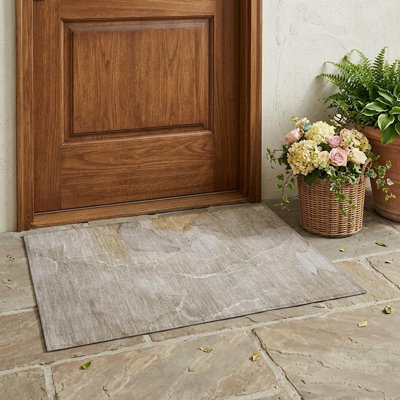 2' X 3' Beige Abstract Washable Non Skid Indoor Outdoor Area Rug