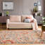 Tapis floral ivoire, orange et gris 4 pi x 6 pi résistant aux taches