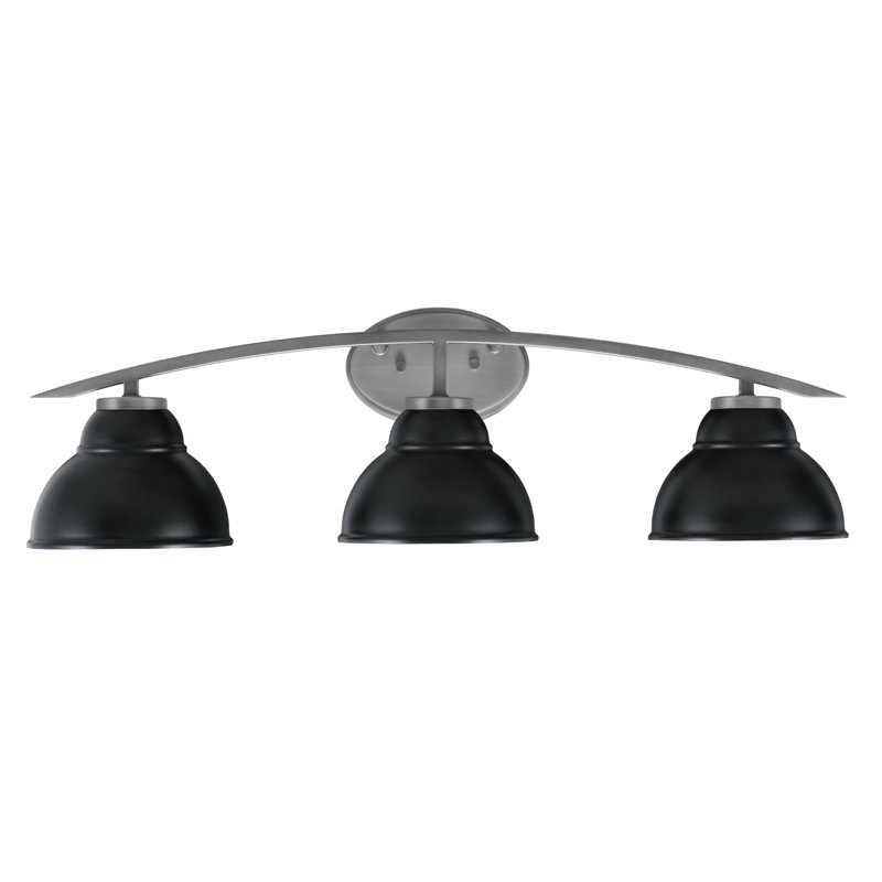 Kurve 3 Light Bath Bar With 7" Double Bubble Metal Shades, Silver, Black