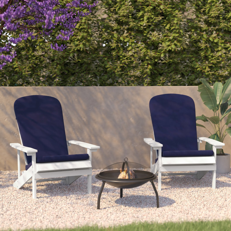 Rankins All-Weather Poly Resin Wood Adirondack Chairs with Cushions, White/Blue