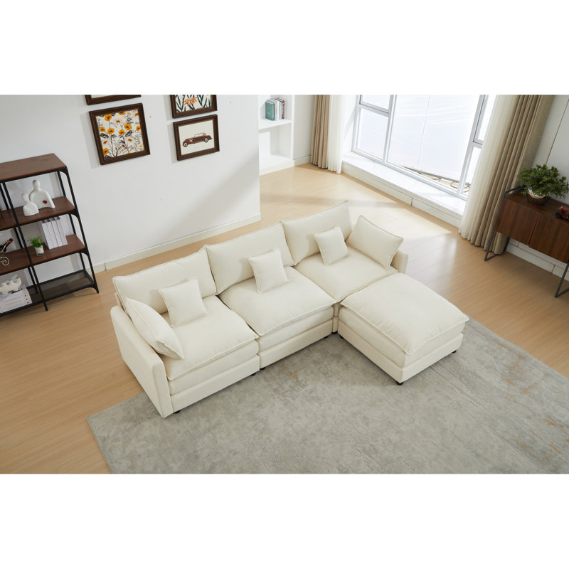 Cozy And Comfortable 3 With Removable , Modern L-Shaped Chenille For Living Room Bedroom, White, 99 In Depth, 65 Width, 32 Height, 162.4 Lb Weight Customizable Modular Sectional White Apartment