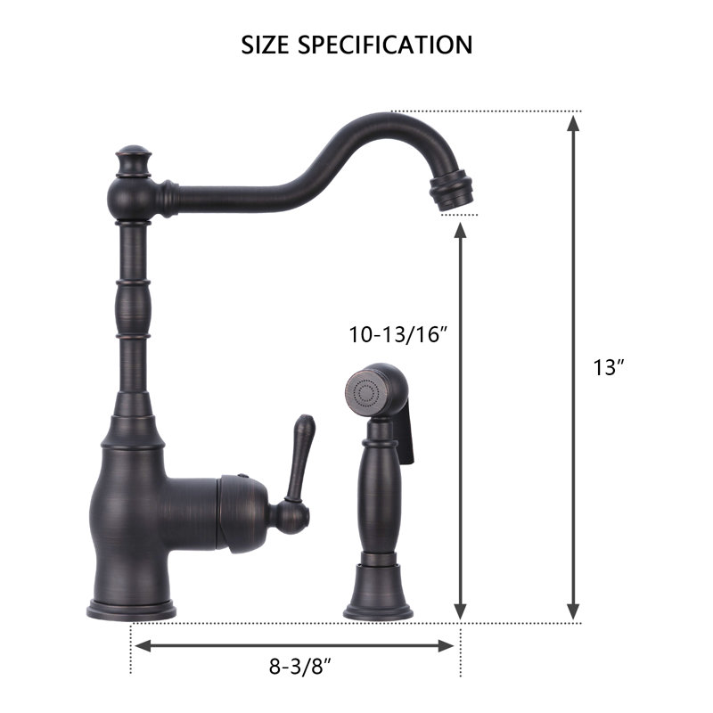 One-Handle Copper Widespread Kitchen Faucet with Side Sprayer, Oil Rubbed Bronze