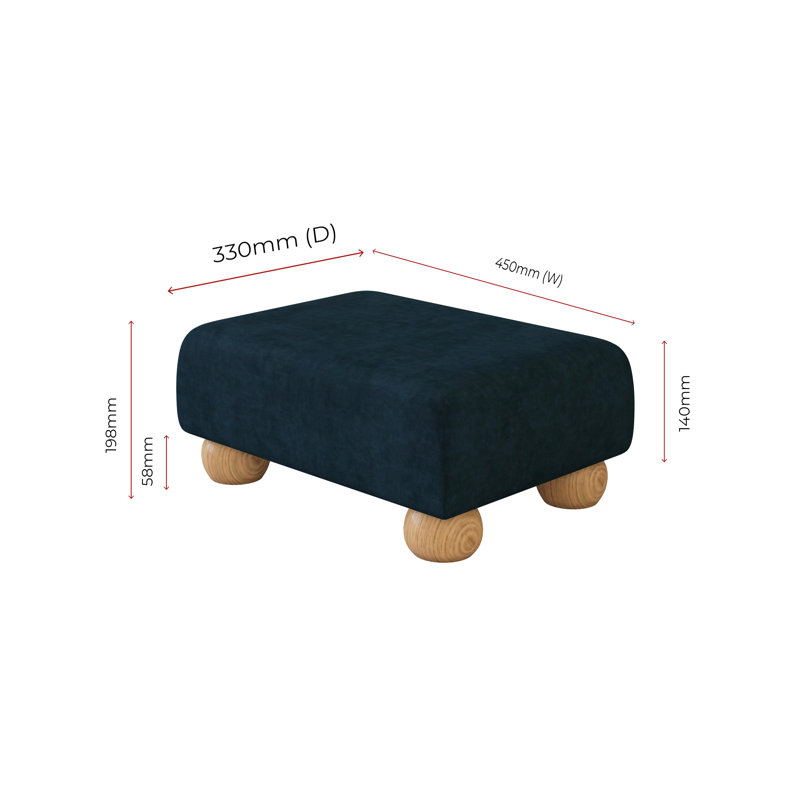 Autryville Wood Bun Feet - Fabric, Natural, Indigo Dark Blue, Velvet