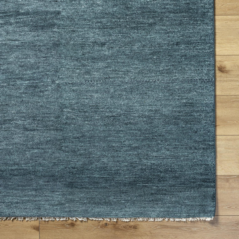 Hand Knotted Wool Area Rug in Blue, Square 10'