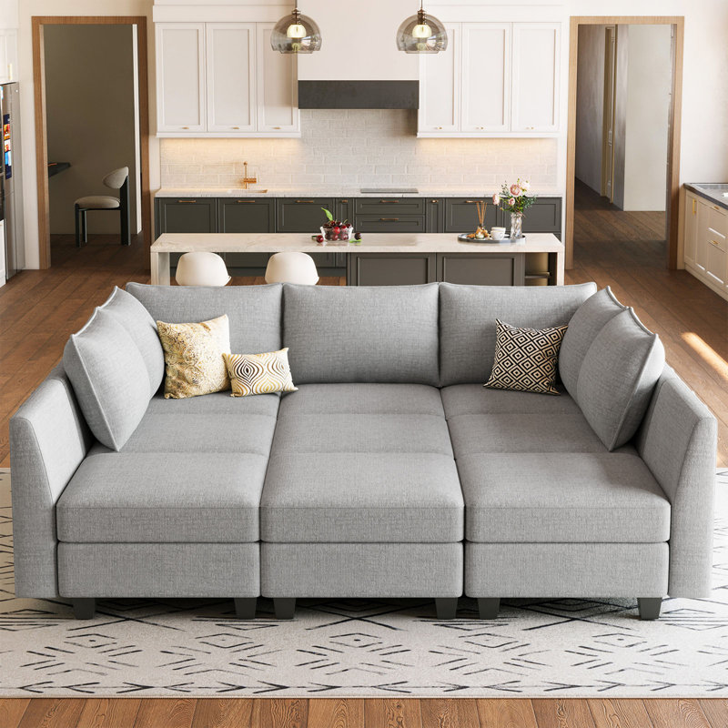 Canapé-lit modulaire surdimensionné en U avec chenille Uthyr Chenille, H 36,2 po x l 87 po x P 85,2 po, Gris chenille