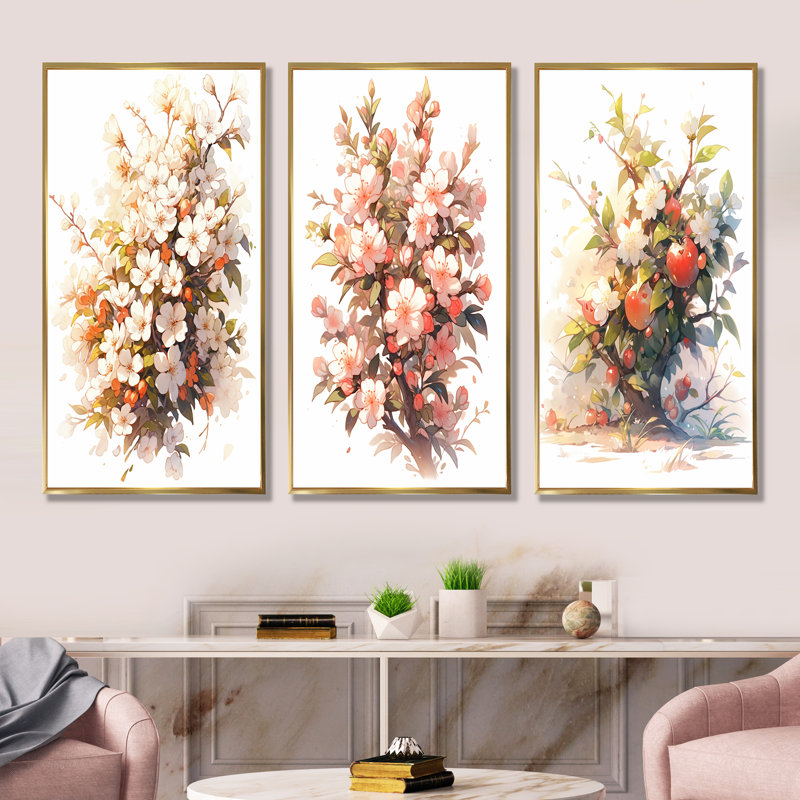 Ensemble de salon mural A Garden S Flower Grace - Seasonal Flowers, Cadre flottant doré, H 28 po x l 36 po