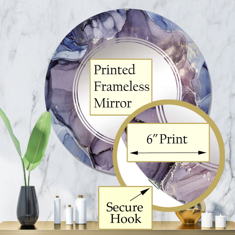 Miroir mural gris et mauve à encre marbrée, moderne - nuages encre grise et mauve, 32 po x 32 po