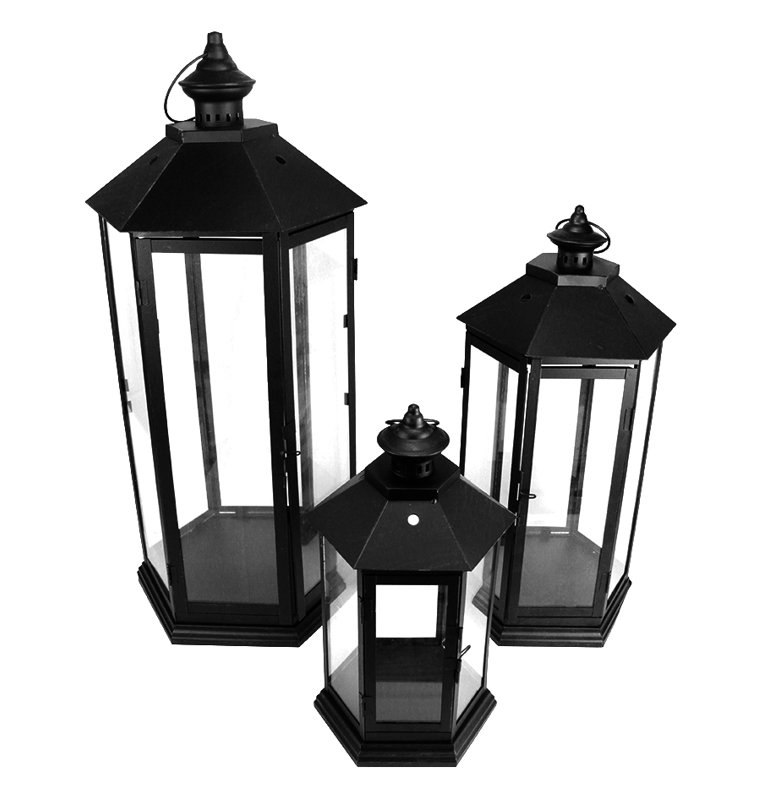 Ensemble de 3 lanternes colonne style traditionnel 27 ", Noir
