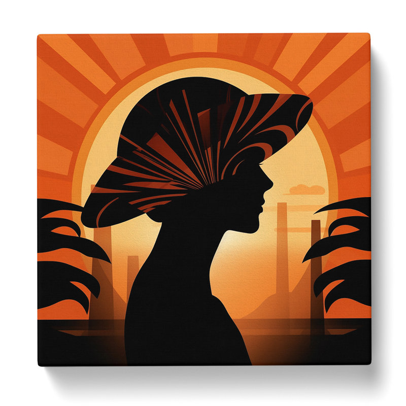 Art Deco Sunset Silhouette - Wrapped Canvas, 50cm H x 50cm W x 3cm D