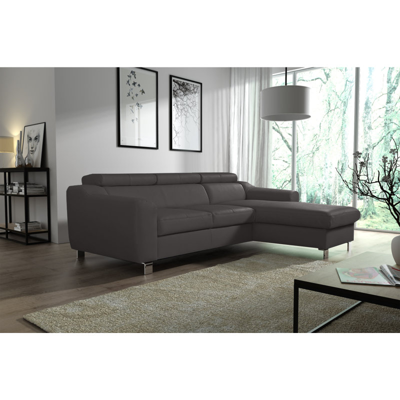 Alford Faux Leather Corner Sofa with Sleeping Function and Storage, Right Hand Facing, Dark Grey