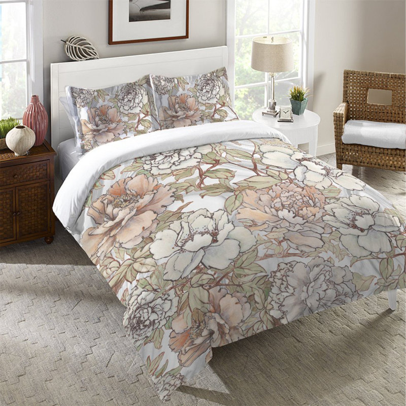 Ensemble de housse de couette en microfibre rose / blanc Blush, Housse de couette grand et 2 taies décoratives