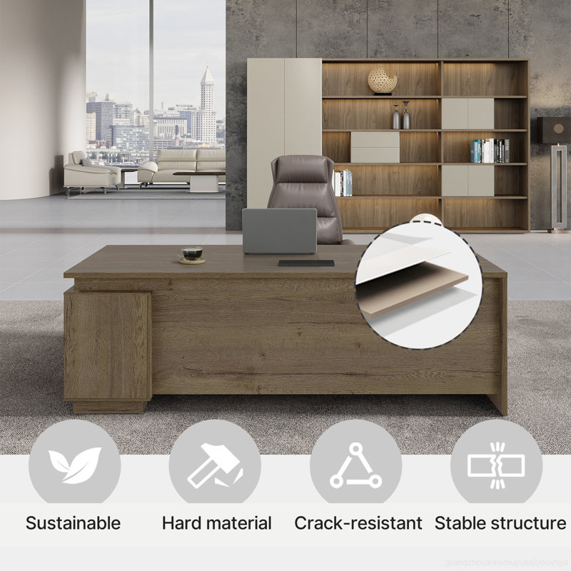 Executive L-Shaped Office Desk With Integrated Storage & Ergonomic Design, Grey