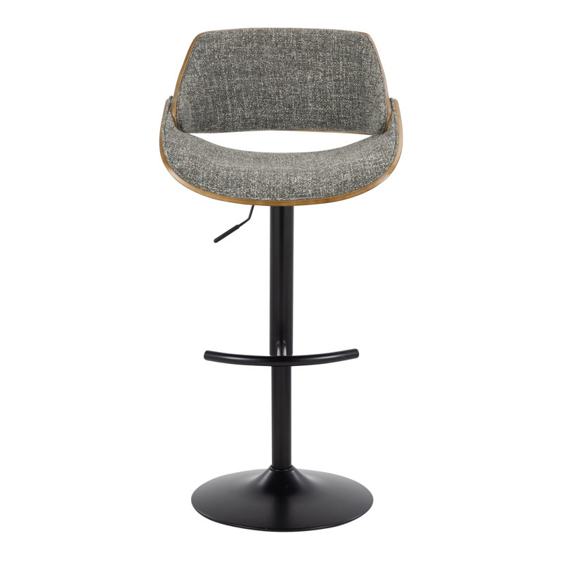 Set of 2 Walnut and Dark Gray Adjustable Swivel Barstools