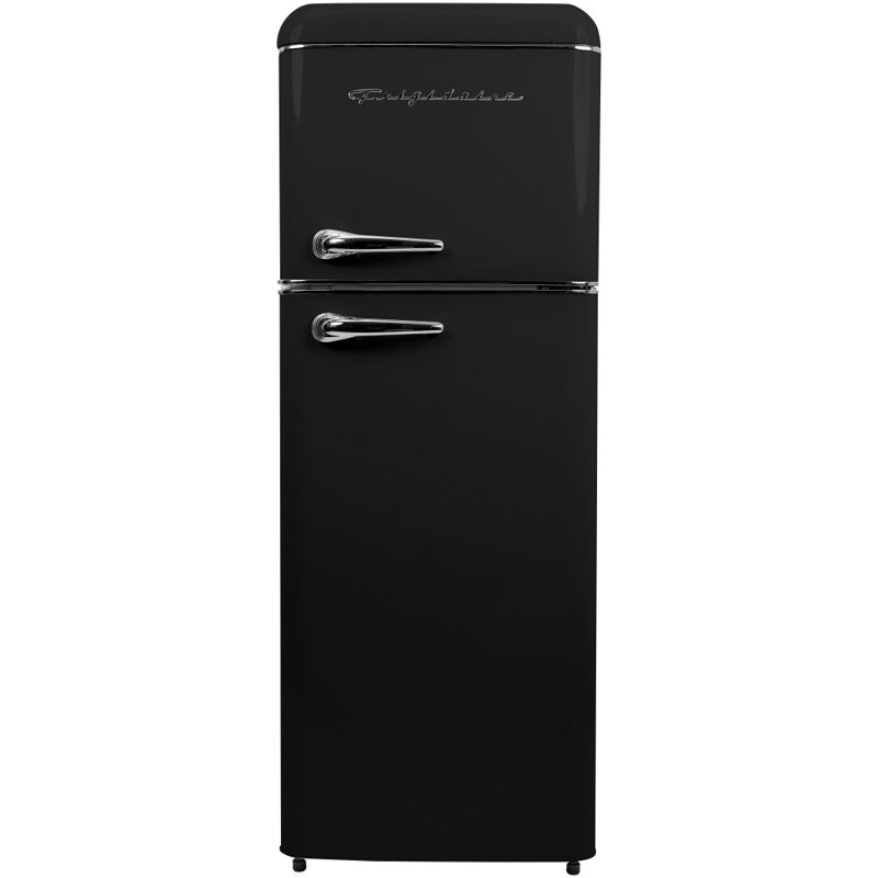 7.5 Cu. Ft. Capacity Retro Fridge Freezer Combo, Upright Fridge Freezer Combo, Apartment Size, Black