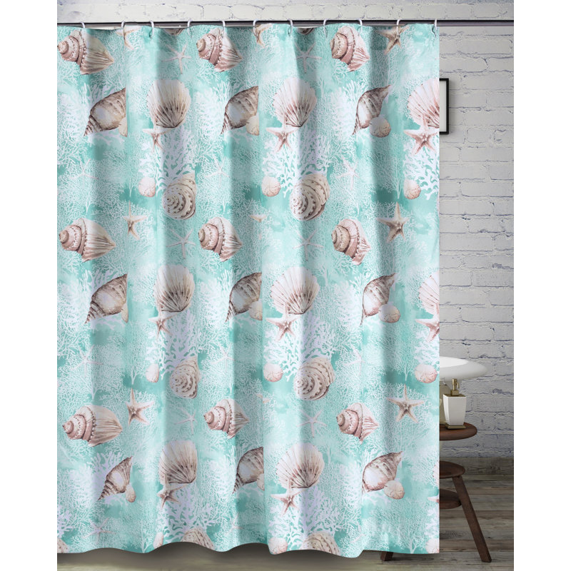 Turquoise Ocean Seashell Polyester Shower Curtain 72x72