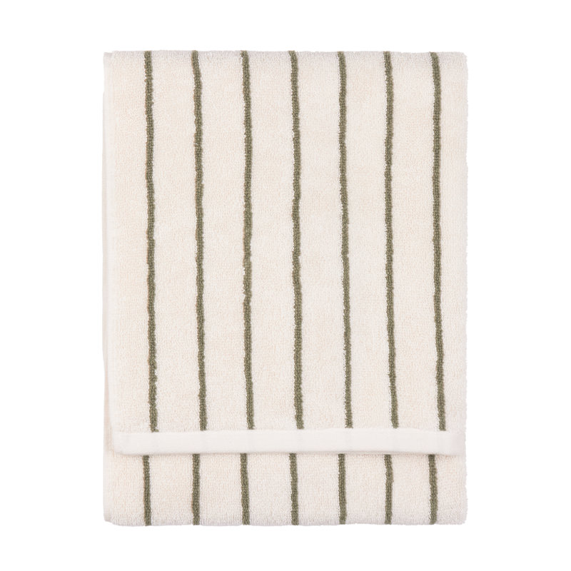 Hebden Narrow Stripe 100% Cotton Hand Towel, Green/Cream