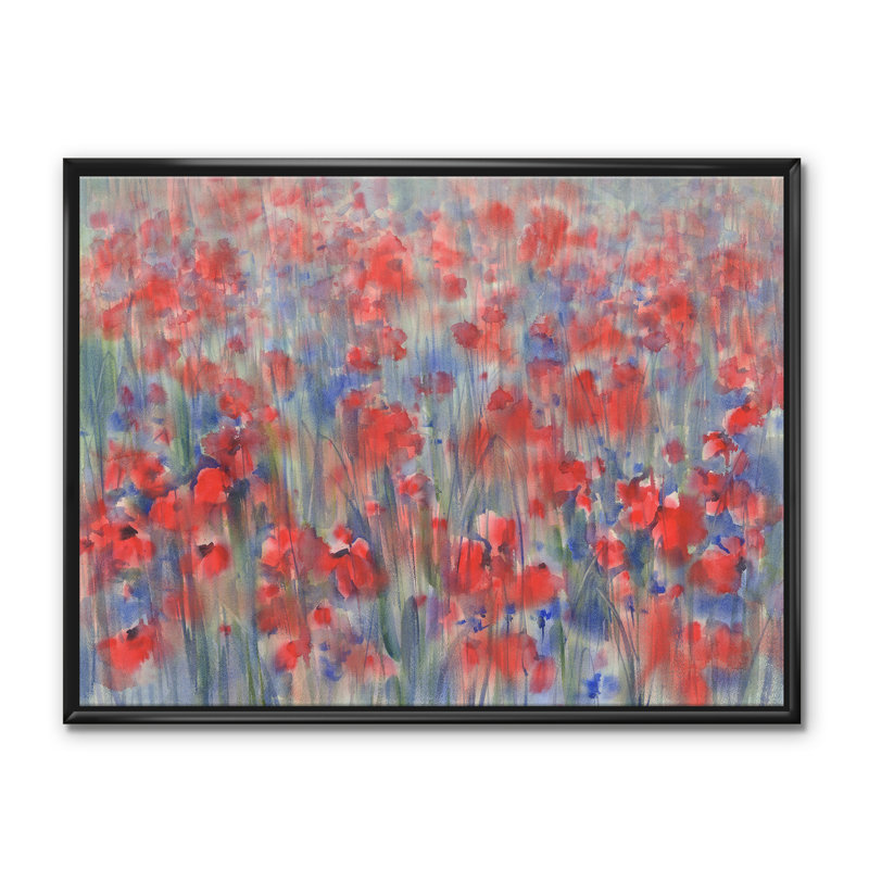 «Poppy Flower Fields Forever I», reproduction d'art sur toile, H 12 po x l 20 po x p 1 po, Toile encadrée noire