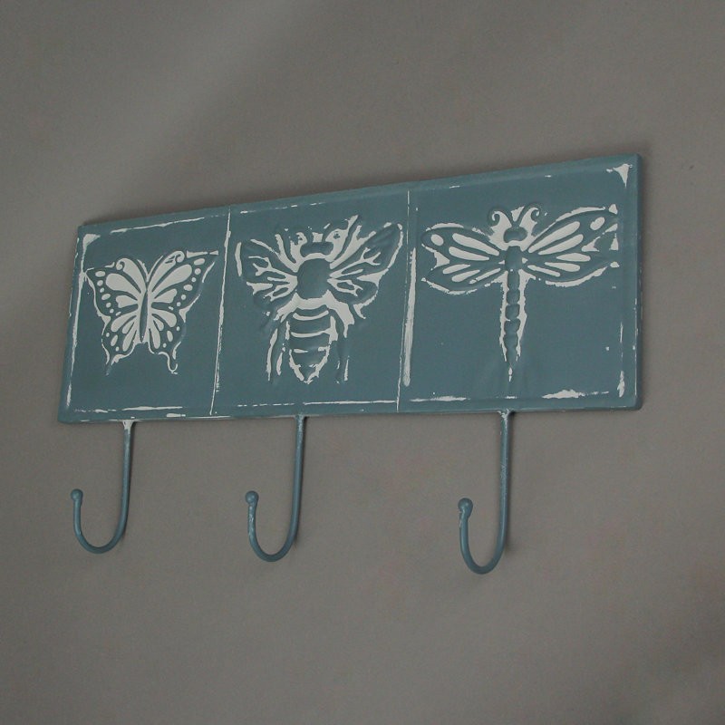 Porte-crochets mural en métal bleu et blanc Primeau pour manteaux et serviettes de vestibule - l 19 po x P 2,5 po x H 10,5 po