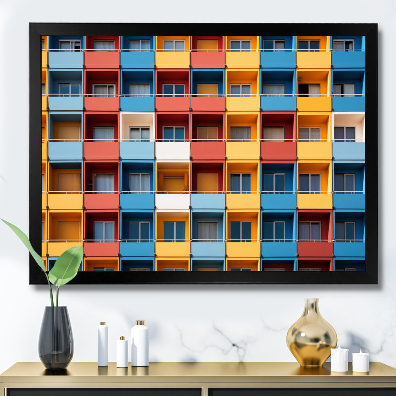 "Cityscape Colorful Patterns III", reproduction d'art sur toile, Cadre photo noir, H 24 po x l 32 po x P 1 po