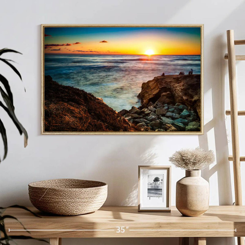 Coucher de soleil La Jolla Zabala, 25 po x 17 po, Cadre flottant en bois naturel