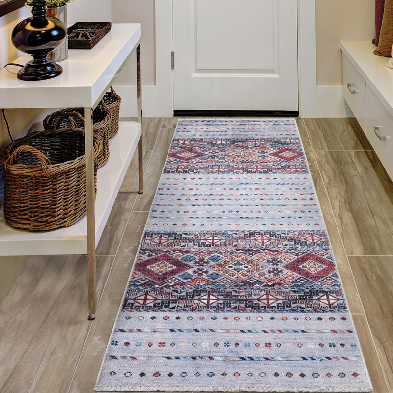 Tapis oriental gris / noir en chenille tissé à la machine, Tapis de couloir 2 pi 6 po x 8 pi