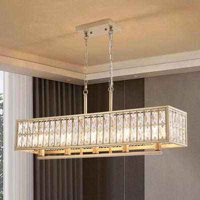 Lustre rectangulaire moderne en cristal noir 5 lumières pour îlot de cuisine