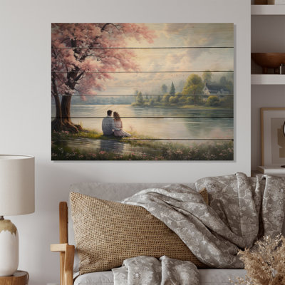 Jameyah Couple romantique paysage sérénité II sur bois