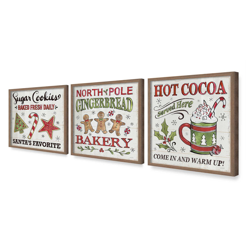 «Santa's Favorite Sugar Cookies», ensemble de 3 reproductions d'art, 20 po x 20 po, Noyer