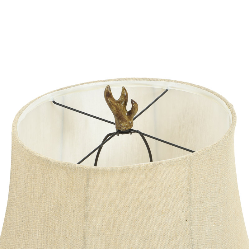Dalton Antler Table Lamp - Dark Brown Finish - Beige Hardback Fabric Shade, Brown/Gray