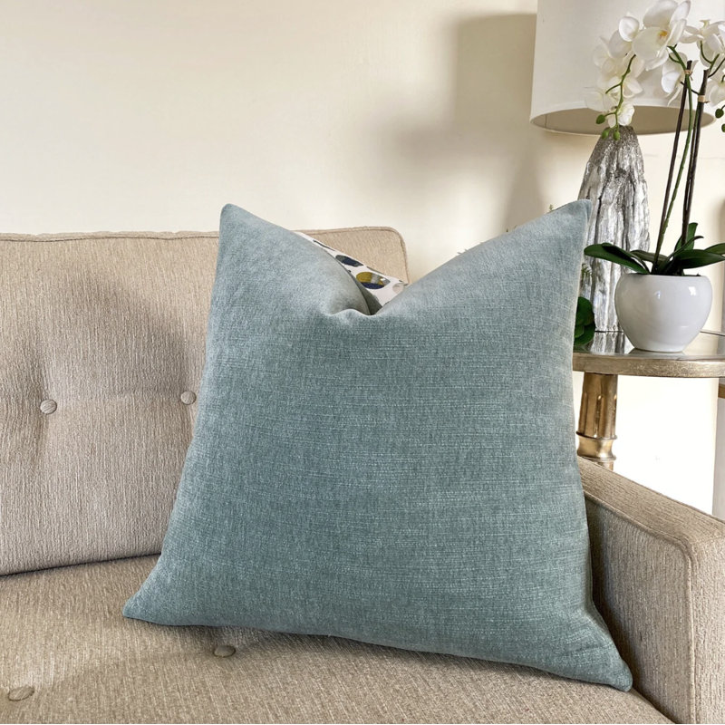 Housse de coussin en velours uni, 22 po x 22 po, Sauge