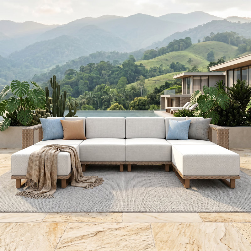 6-Person Modular Wicker Patio Furniture Set U-Shaped With Thick Cushions