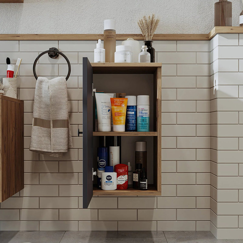 Rosaliyah Bathroom Towel Storage Cabinet, 60cm,  Anthracite/Oak