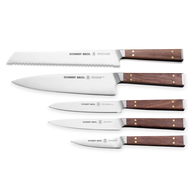 Schmidt Brothers Cutlery Schmidt Brothers™ Cutlery Walnut & Brass 6 Piece Knife Block Set