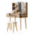 4-Drawer Vanity Desk With LED Mirror & Carved Details, Fluted Makeup Table With Metal Legs And PU Stool, Carved Dressing Table With Jewelry Storage For Bedroom