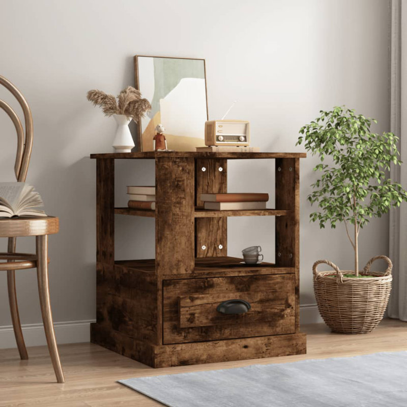 Boruta Solid Wood End Table, Smoked Oak