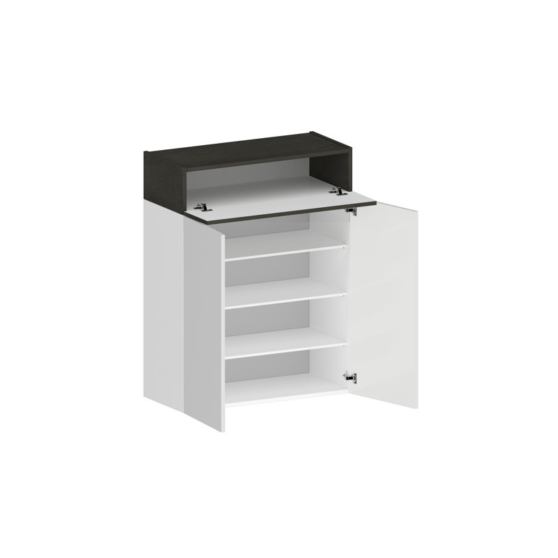 16 Pair Shoe Storage Cabinet, White/Grey