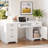 59"Computer Desk Black/White with Embeded Power Outlet, Lockable Office Desk with Ample Storage-2078604242