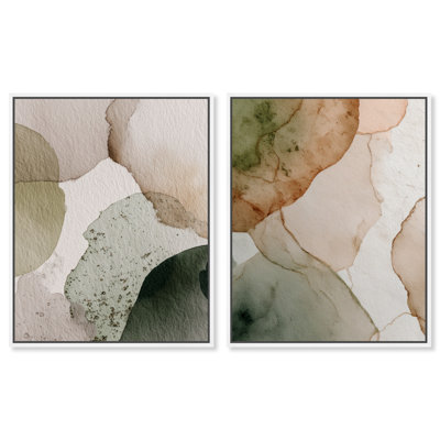 Ensemble d'art mural de salon avec impression sur toile Earthy Ground Swell Duet par Art Remedy, cadre blanc, 30 x 36