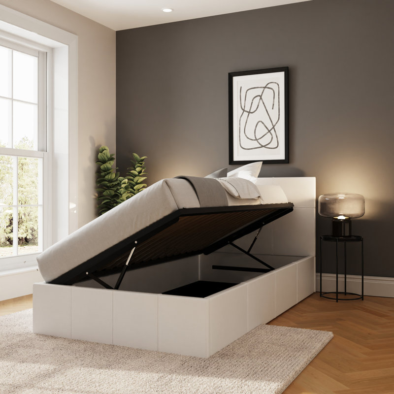 Basso Upholstered Ottoman Storage Bed, Single (3'), White