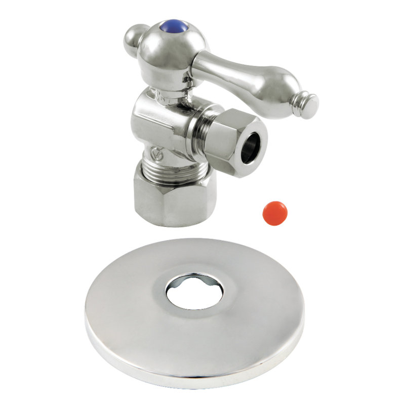 Kingston Brass Vintage 5/8-Inch OD Comp x 3/8-Inch OD Comp Quarter-Turn Angle Stop Valve with Flange, Polished Chrome