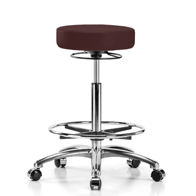 Tabouret réglable en hauteur avec anneau de pied PERCH | Hauteur du banc élevé: 25 à 35 po, Chrome, Vinyl bleu colonial